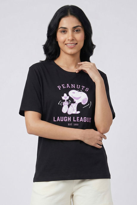 Zivame Peanuts Knit Cotton Loungewear Top - Black Beauty — image 4